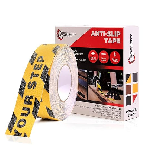 Robustt Watch Your Step Anti Skid/Anti Slip Tape Fall Resistant with PET Material and Solvent Acrylic Adhesive Tape for Slippery Floors, Staircase, Ramps, Indoor, Outdoor Use