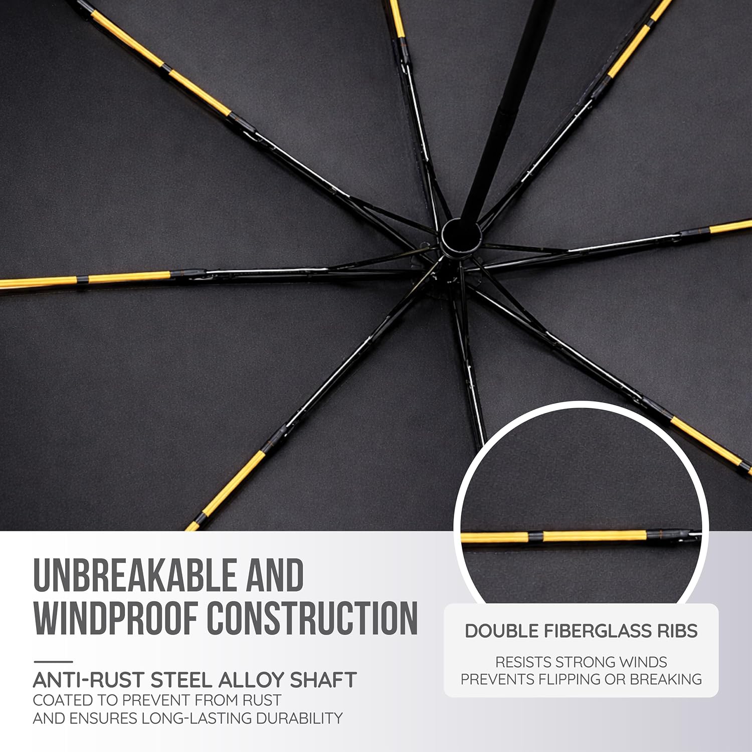 Umbrella with Carabiner Hook Handle & Double Fiberglass Ribs