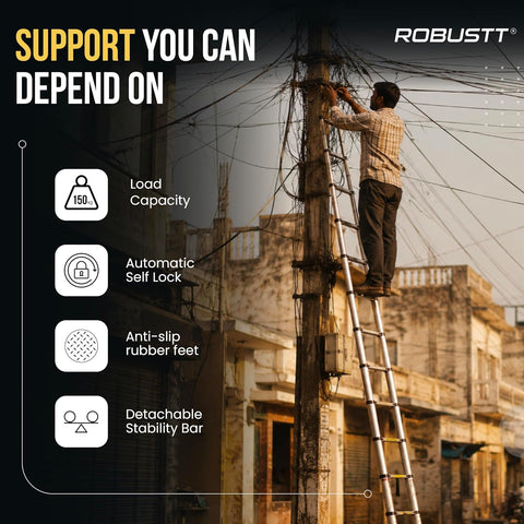 Telescopic Folding Ladder | 150 kg Load Capacity | Portable Ladder for Home, Construction and Outdoor Use | 2 Years Warranty