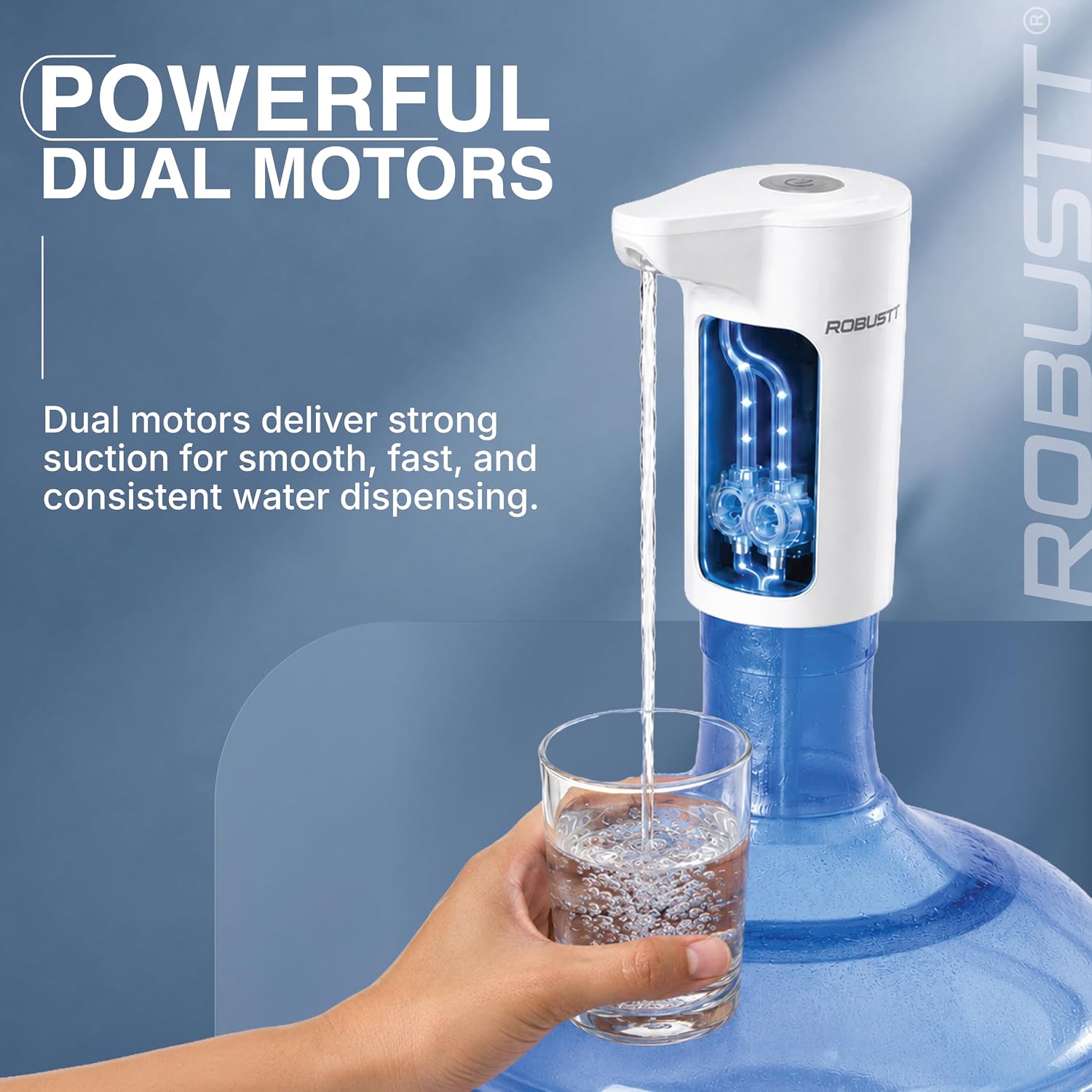 Robustt electric water dispenser with powerful dual motors 