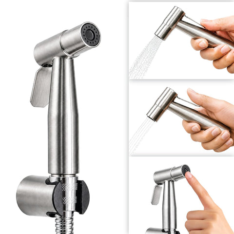 Stainless Steel High Pressure Health Faucet Jet Spray Gun For Toilet With & Wall Holder | (Silver) Rust-Proof | Leakproof Hand Flush Gun For Toilet, Bathroom Cleaning