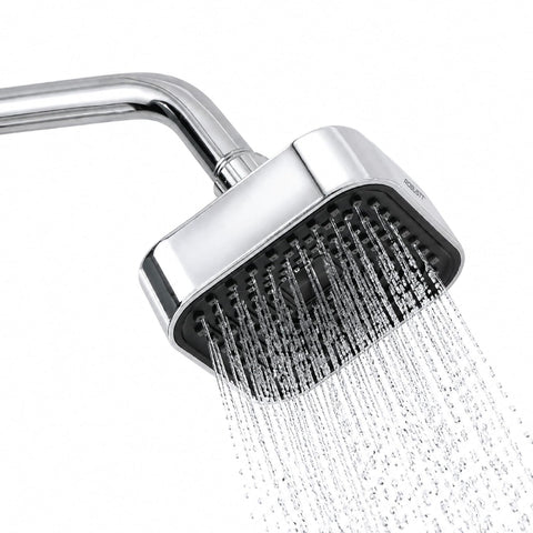4 Inch Single Flow Overhead Shower Head for Bathroom With 7.8” Shower arm | 360° Rotatable Neck | Anti-Rust Chrome Finish ABS Body | Anti-Clog Easy Clean Silicone Nozzles bath shower