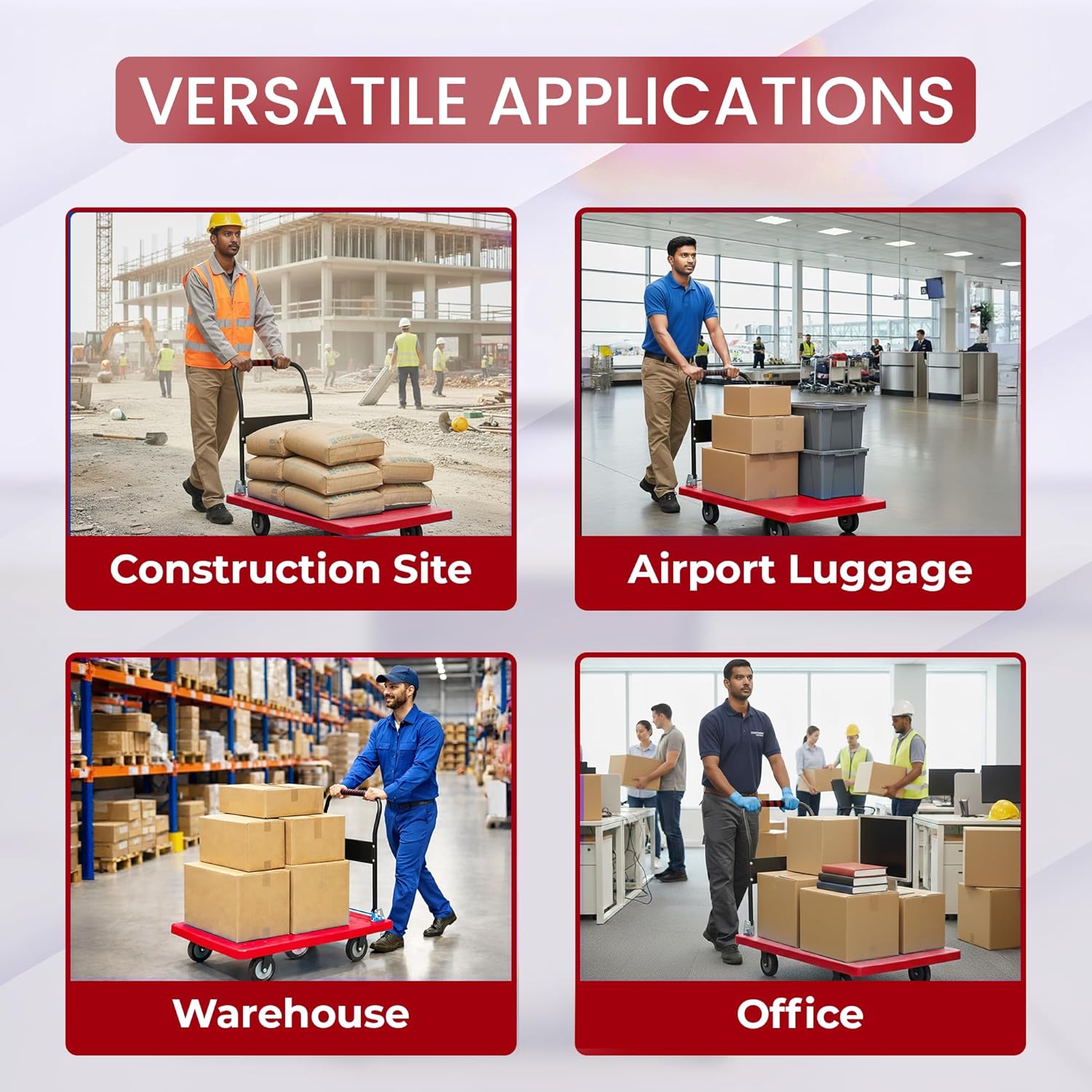 Heavy-Duty Foldable Platform Trolley used at construction site, airport, warehouse, & offices