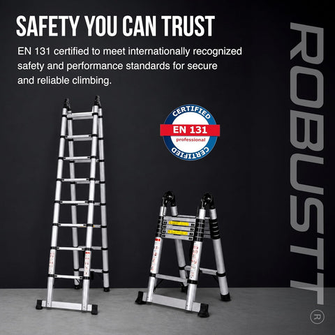 A-Type Telescopic Ladder | EN131 Certified | Heavy-Duty Portable & Compact Folding | Safety Lock Mechanism for Home & Outdoor Use | 2 Years Warranty
