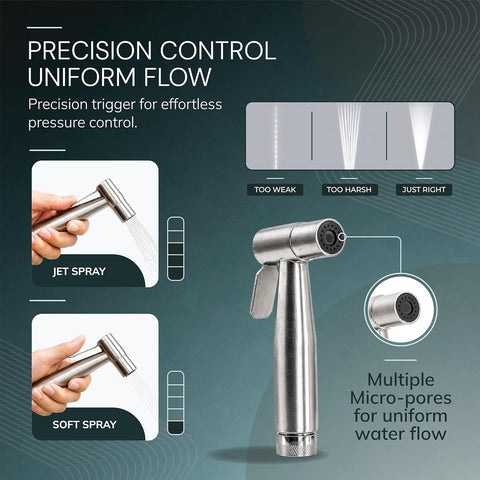 Stainless Steel High Pressure Health Faucet Jet Spray Gun For Toilet With & Wall Holder | (Silver) Rust-Proof | Leakproof Hand Flush Gun For Toilet, Bathroom Cleaning