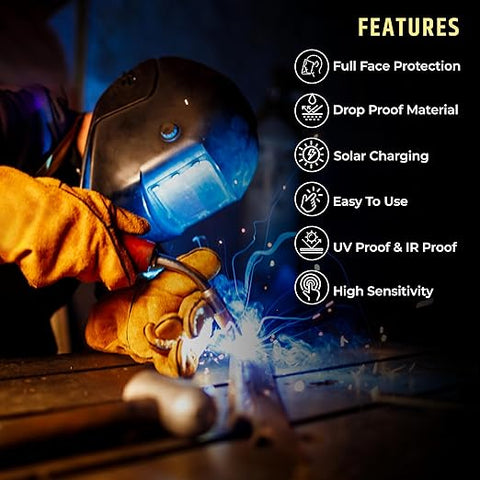 Robustt Auto Darkening Adjustable Welding Helmet | True Color Solar Powered Welding Hood, Wide Shade Range 19-24CM Welding Mask for TIG MIG ARC Weld Plasma Cut Grinding