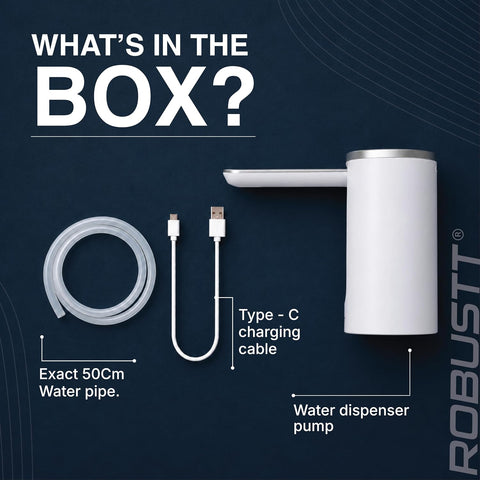 Whats in the box - Water Pipe, Charging cable & Water dispenser pump