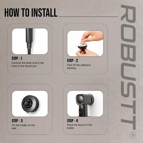 Health Faucet for Toilet 2 Flow Modes (Grey) – Jet Spray for Toilet with Stream & Rain Settings, Button Control, Chrome Finish Bathroom Faucet with Adhesive Wall Mount Holder (Without Hose)