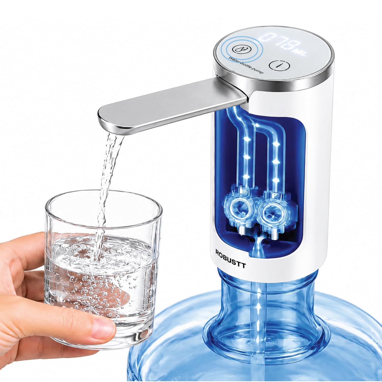 A Robustt water dispenser with a digital control compatible with 10L-20L
