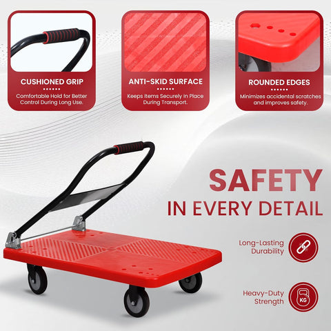 Heavy-Duty Foldable Platform Trolley with anti skid surface, cushioned grip, & rounded edges