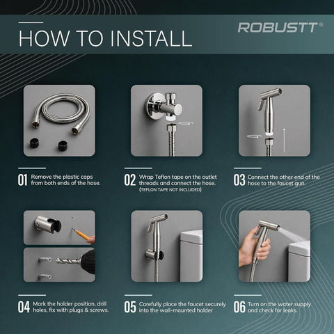 Stainless Steel High Pressure Health Faucet Jet Spray Gun For Toilet With 1.2 Meter Hose & Wall Holder (Silver) | Rust-Proof | Leakproof Hand Flush Gun For Toilet, Bathroom Cleaning