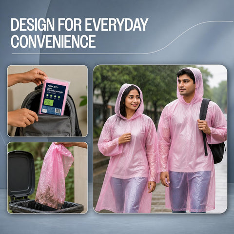 Robustt Disposable Rain Card for Unisex | Pocket Raincoat for Travel | Waterproof Disposable Raincoat with Hood | Universal Fit Knee Length Raincoat for Men & Women | Pack of 10