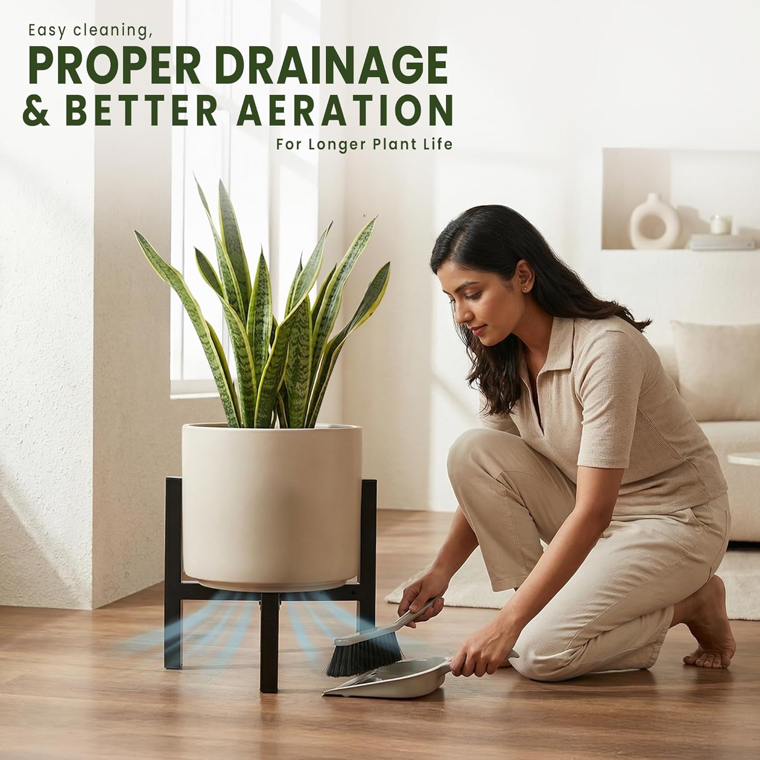 Proper Drainage & better aeraion with 3-Leg Adjustable Metal Plant Stand