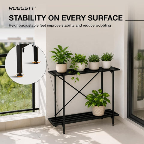 2-Tier Metal Plant Stand | 35x10 Inch | 100kg Capacity | Heavy Duty Garden Stand for Pots with X-Shaped Support | Rustproof Coating, Adjustable Feet | Indoor & Outdoor Balcony Garden Display