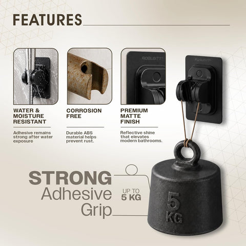 Self Adhesive Jet Spray & Hand Shower Holder For Bathroom (Black) | Chrome Finish ABS Faucet Holder With 45° Tilt | No Drill Easy To Install Wall Mount | Water Resistant & Durable