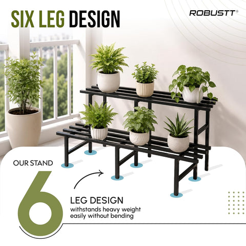2 Tier Metal Plant Stand | Heavy-Duty Plant Rack with Powder-Coated Metal Frame | Stable 6-Leg Design | Supports Up to 300 kg | Convertible Plant Stand for Balcony, Garden & Office