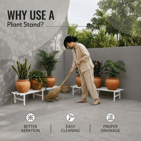 Horizontal Metal Pot Stand 76x24x18 Cm | Rust-Proof Matte Powder-Coated Pot Stand for Big Size Plants | Supports Up to 200 Kg| Ideal for Balcony, Outdoor and Indoor Plant