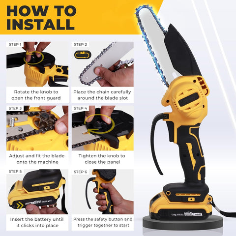 Robustt Handheld Cordless Chainsaw Machine with Safety Lock | 2 Rechargeable 21V Lithium Batteries With Charger | Super Sharp Wood Cutting Machine Chain | Overheating Protection Brushless Motor