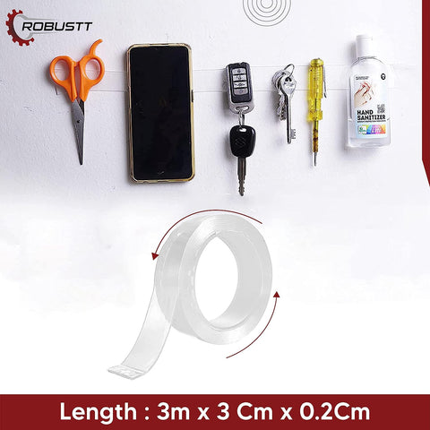 Robustt Double Sided Tape (3m x 3cm), Heavy Duty, Transparent IVY Grip Tape, Removable Traceless Mounting Best Suited for Wall Tape, Kitchen, Home Décor & DIY