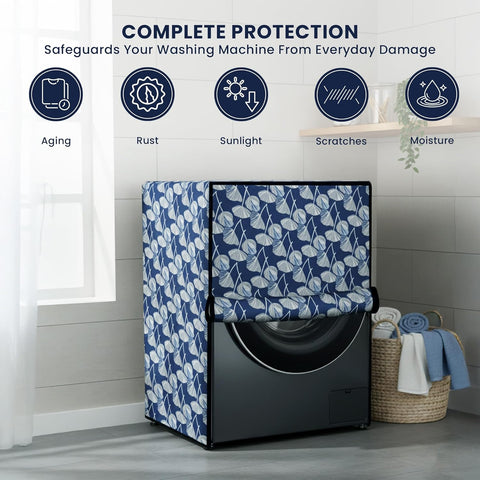 Waterproof Front Load Fully Automatic Printed Washing Machine Cover for 6 kg, 6.5 kg, 7kg & 7.5 kg (59 x 59 x 86 Cms)