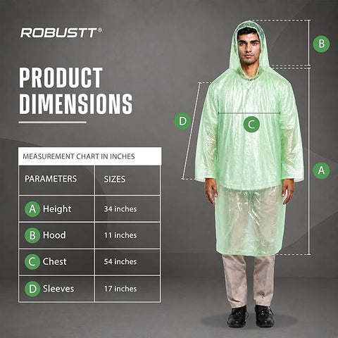 Disposable Adult Rain Poncho for Men & Women | Universal Fit Use and Throw Raincoat | Knee Length Pocket Raincoat with Hood for Travel, Emergency Rain, & Outdoor