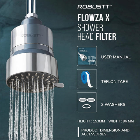 Flowza+ 5 Mode Shower Filter With Showerhead | 4” Diameter| 15 Stage Hard Water Softener For Shower & Home | Reduces Hair Fall & Skin Dryness | Removes Chlorine, Impurities & Bad Odor