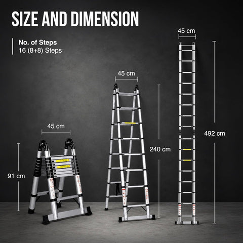 A-Type Telescopic Ladder | EN131 Certified | Heavy-Duty Portable & Compact Folding | Safety Lock Mechanism for Home & Outdoor Use | 2 Years Warranty