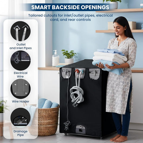 Robustt Waterproof Top Load Fully Automatic Washing Machine Cover for 8 Kg, 8.5 Kg, 9 Kg, 9.5 Kg (Black) - 63 x 63 x 93 cms