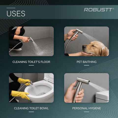 Stainless Steel High Pressure Health Faucet Jet Spray Gun For Toilet With 1.2 Meter Hose & Wall Holder (Silver) | Rust-Proof | Leakproof Hand Flush Gun For Toilet, Bathroom Cleaning