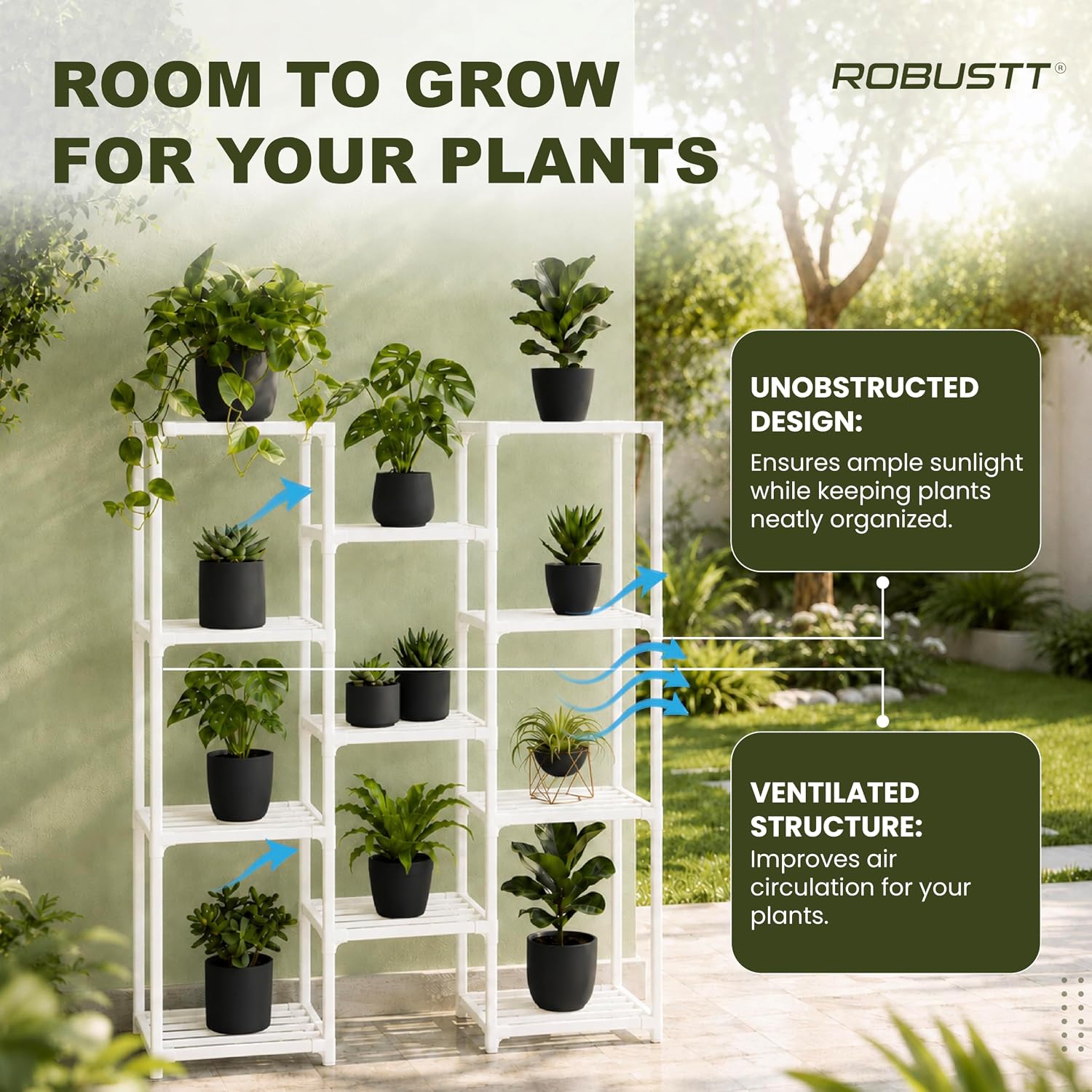 Robustt Heavy duty 11 Tier Metal Plant Stand with Powder-Coated Iron