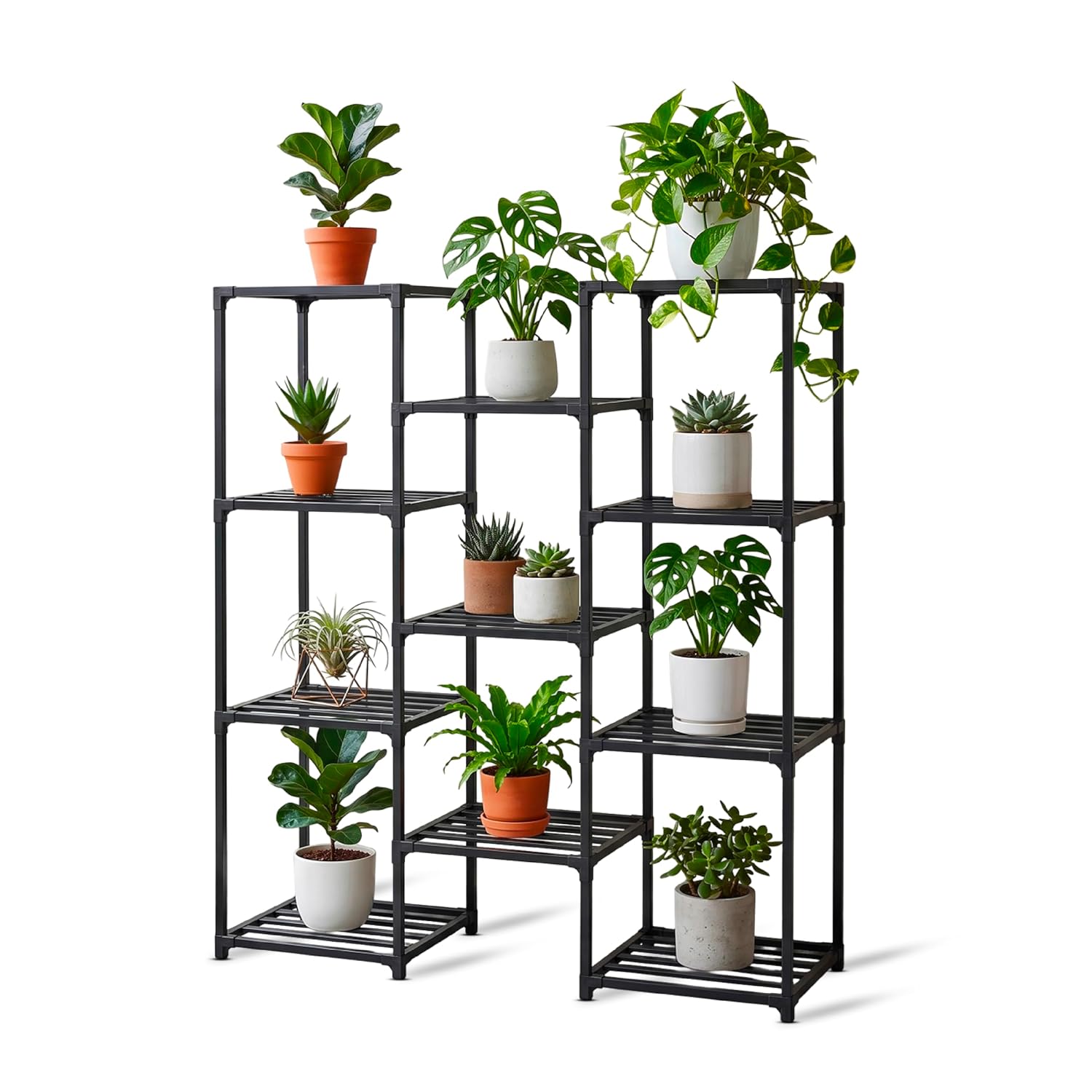 Heavy duty Black 11 Tier Metal Plant Stand with Powder-Coated Iron. Supports Up to 190 kg with Rust-Resistant
