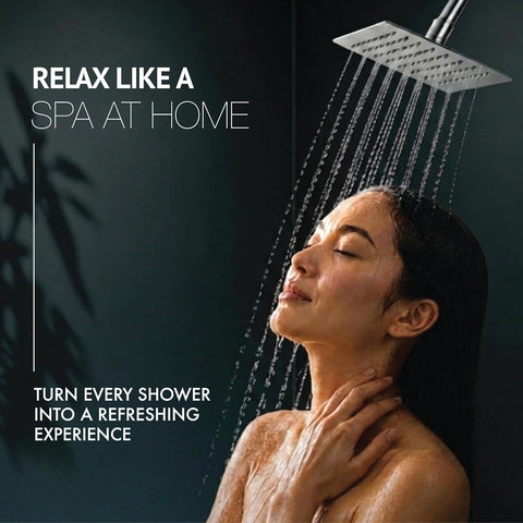 High Pressure Shower Head for Bathroom Overhead with 64 Anti Clog Silicone Nozzles | 6x6in Square Bathroom Shower Head, 360° Swivel, Easy Clean, Rust Resistant Chrome Finish