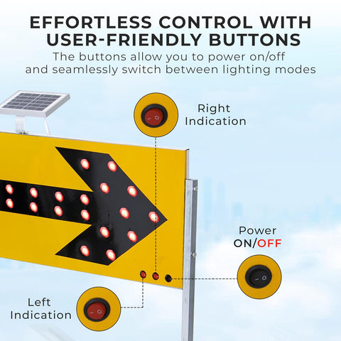 Robustt Solar Powered Traffic Road Street Route Indicator Guideboard Cross Light Direction Sign | IP65 Advanced Waterproof | High-Visibility LED with Easy Touch Control for Enhanced Road Safety
