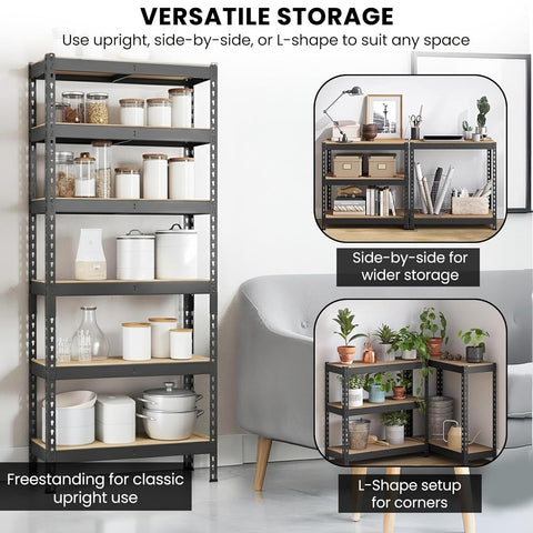 Robustt 6-Tier Multipurpose Storage Rack | Bolt-Free Assembly | Metal Stand with Thick MDF Board | 175kg Capacity Per Shelf | 72x24x12 Inch Adjustable Shelf Rack for Home, Garage & Shop