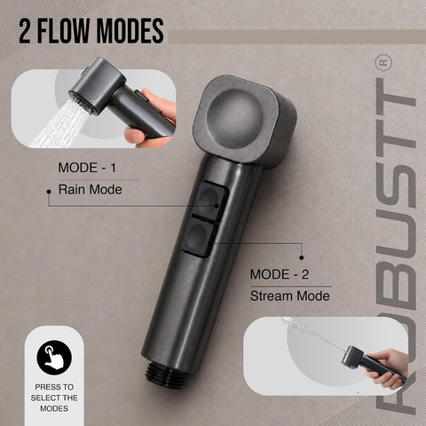 Health Faucet for Toilet 2 Flow Modes (Grey) – Jet Spray for Toilet with Stream & Rain Settings, Button Control, Chrome Finish Bathroom Faucet with Adhesive Wall Mount Holder (Without Hose)