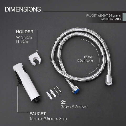 Health Faucet for Toilet ABS Jet Spray Gun (White) with 1.2 m Stainless Steel Hose & Wall Holder | One-Press Water Control, Anti-Rust Body, Leak-Proof | For Bathroom, Cleaning & Pet Bathing