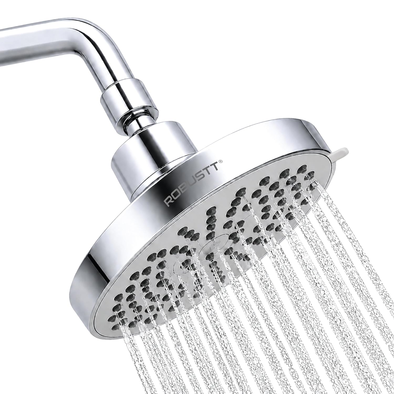 Chrome shower head with water flowing