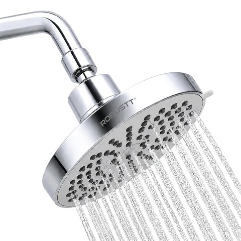 Chrome shower head with water flowing
