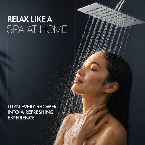 Shower Head for Bathroom Overhead | 8x8in Square Rainfall Bath Shower with 81 Anti-Clog Silicone Nozzles, 360° Swivel, High Pressure Flow & Chrome Finish | Easy Installation