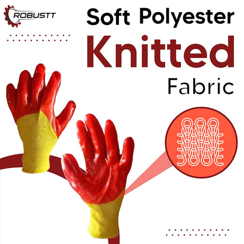 Robustt Nylon Nitrile Half Coated (Back Also) Industrial Safety Hand Gloves Anti-Cut, Cut Resistant, Heat Resistant, Industrial Use, for Finger and Hand Protection