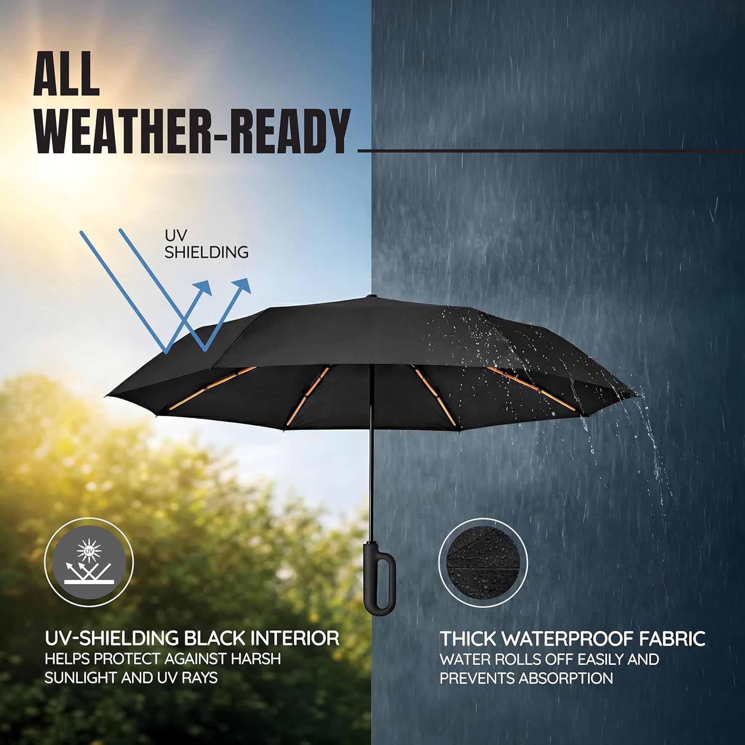 Umbrella with Carabiner Hook Handle for all weather ready & UV Shielding