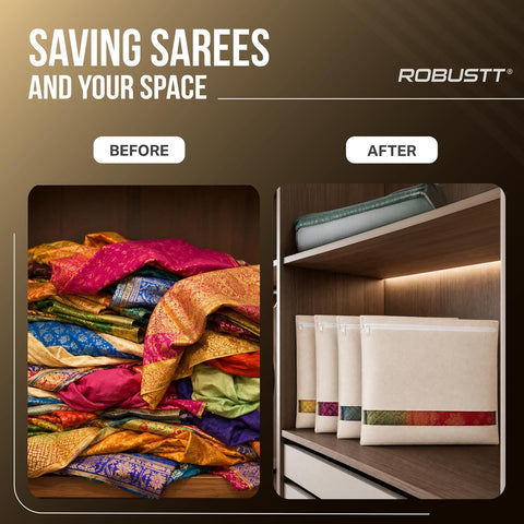 Save your space with Robustt Cotton Saree Cover & organizer for wardrobe