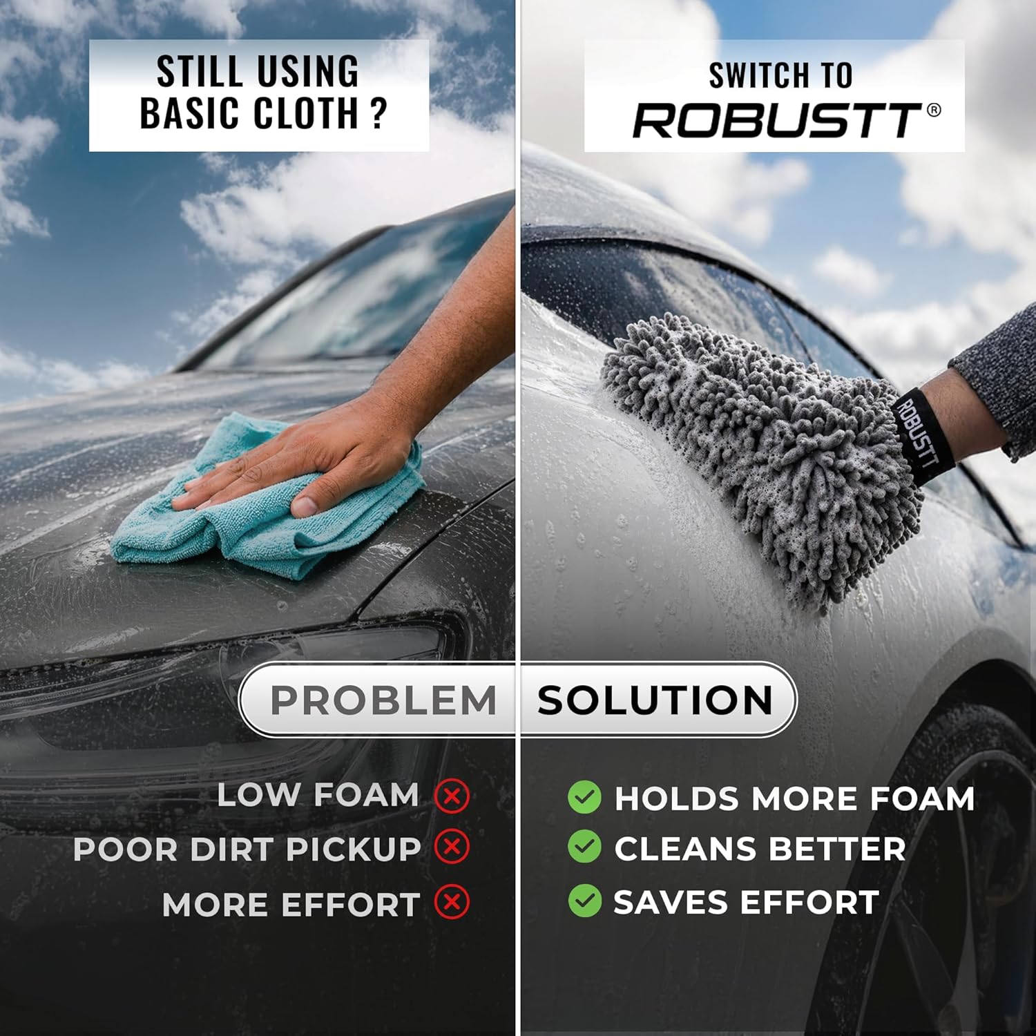 Scratch-Free Microfiber Wash Mitt Glove grey color