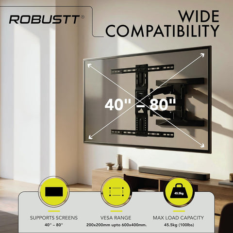 Movable TV Wall Mount for 40" - 80" LED Screens with max load capacity