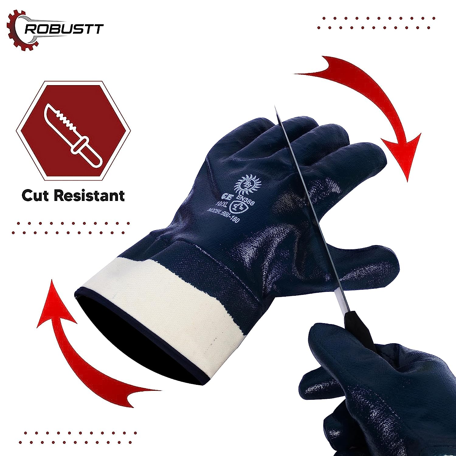 Robustt Industrial Safety Gloves Anti-Cut ( Fully Coated Open Cuff ) for  Finger and Hand Protection, Heat Resistant, Cut Proof, Water Resistant, PVC