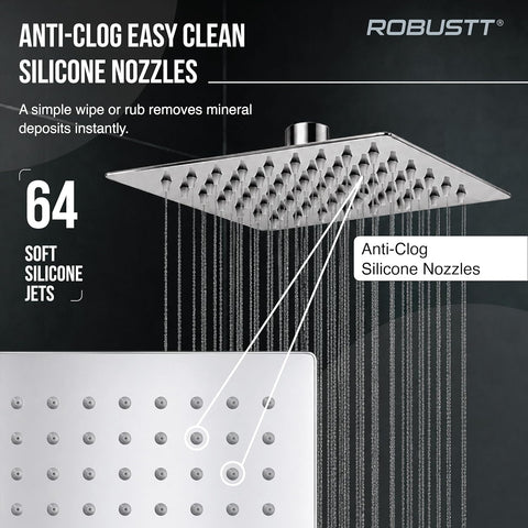 Shower Head for Bathroom Overhead | 8x8in Square Rainfall Bath Shower with 81 Anti-Clog Silicone Nozzles, 360° Swivel, High Pressure Flow & Chrome Finish | Easy Installation