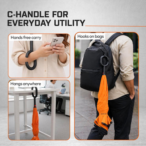 Reversible Big Size Umbrella for Rain with C Hook Handle | Manual Open/Close | Windproof Double Layer Fabric with Air Vents | 48 inch