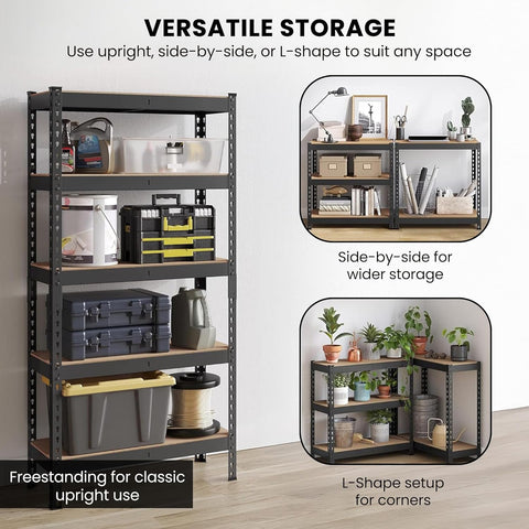 Robustt 5-Tier Multipurpose Storage Rack | Bolt-Free Assembly | Metal Stand with Thick MDF Board | 175kg Capacity Per Shelf | 63 x 24 x 12 in Adjustable Shelf Rack for Home, Garage & Shop