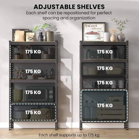 Robustt 5-Tier Multipurpose Storage Rack | Bolt-Free Assembly | Metal Stand with Thick MDF Board | 175kg Capacity Per Shelf | 63 x 24 x 12 in Adjustable Shelf Rack for Home, Garage & Shop