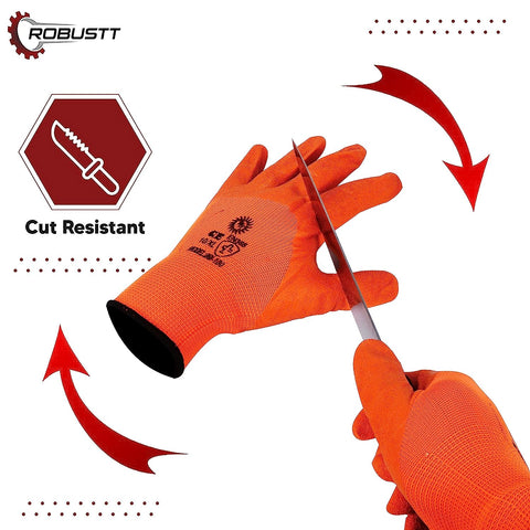 Robustt Nylon Nitrile Half Coated (Back Also) Industrial Safety Hand Gloves Anti-Cut, Cut Resistant, Heat Resistant, Industrial Use, for Finger and Hand Protection